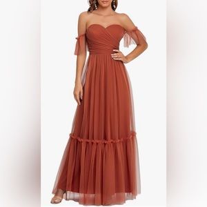 Burnt Orange Tulle Maxi Dress